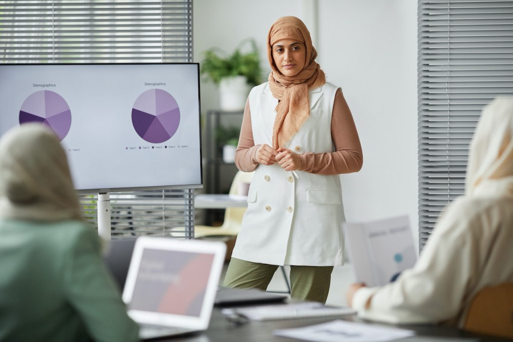 woman presenting data made with nonprofit board presentation resources