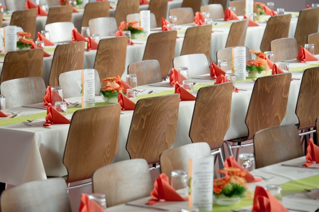 tables set up for a luncheon or gala for a donor appreciation event 