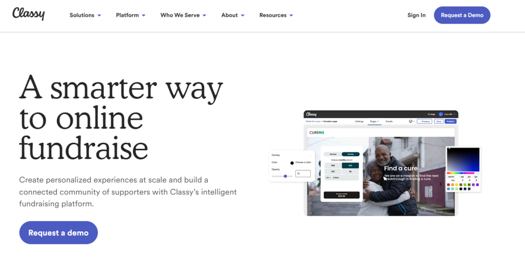 classy website home[age for fundraising software