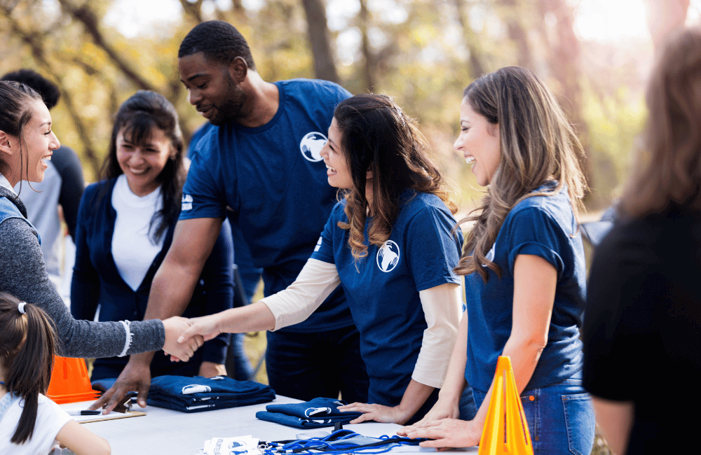 People registering for a fundraising event