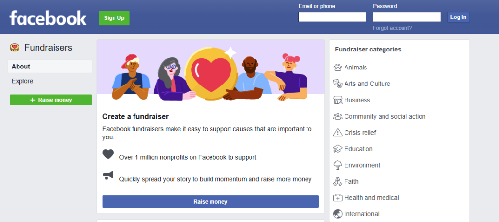 Facebook Fundraisers for peer-to-peer fundraising platforms