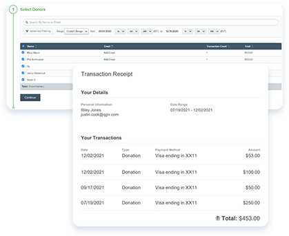 Donor summaries keep track of a donor's donation and registration history.