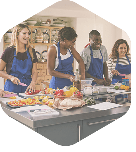 Happy cooking class students.