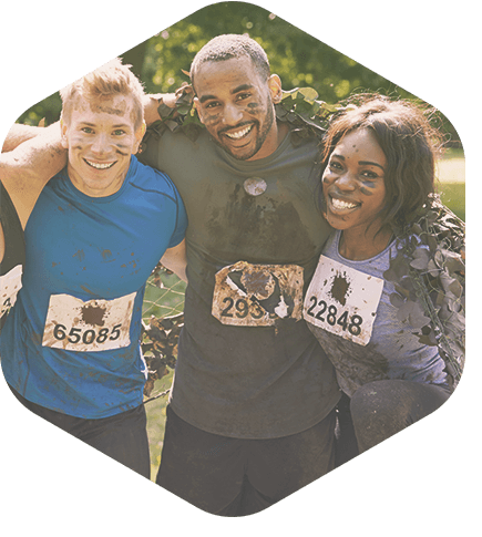 Group of happy event participants after a race.