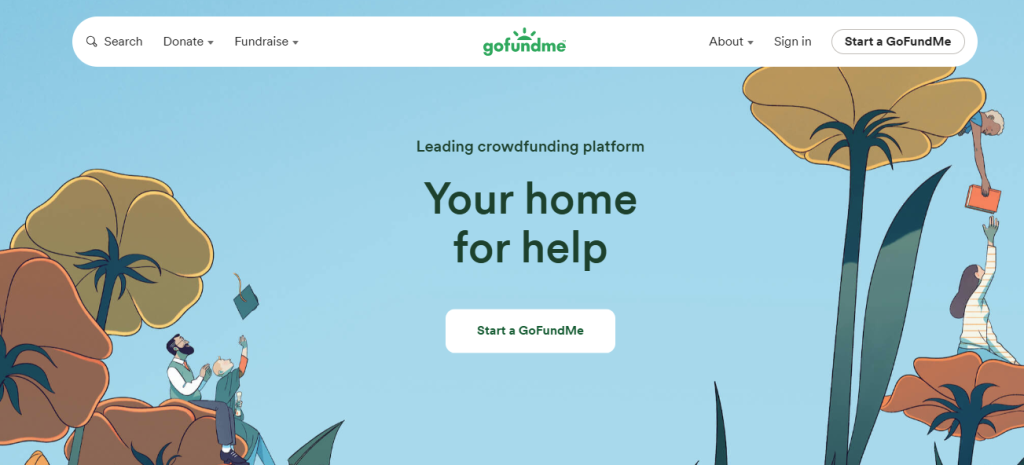 gofundme webiste homepage for top fundraising software