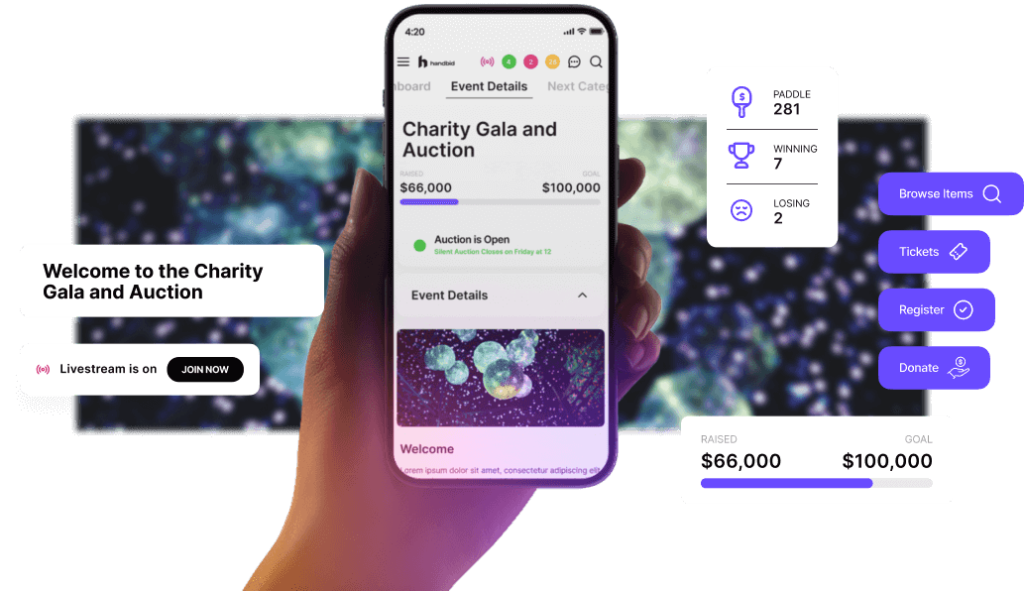 Product image showing Handbid’s auction functionality